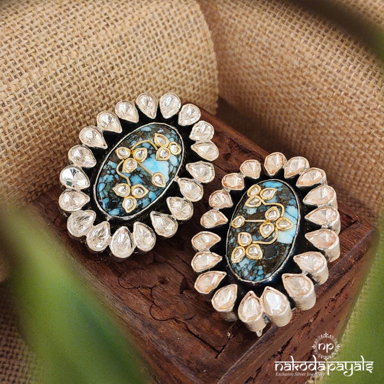 Bulky Moissanite Turquoise Studs (C7976)