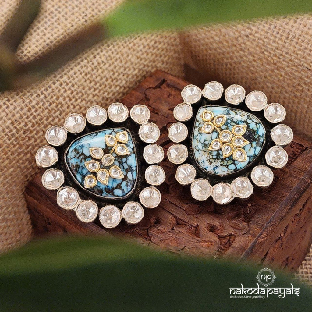 Triangular Turquoise Moissanite Studs (C7985)