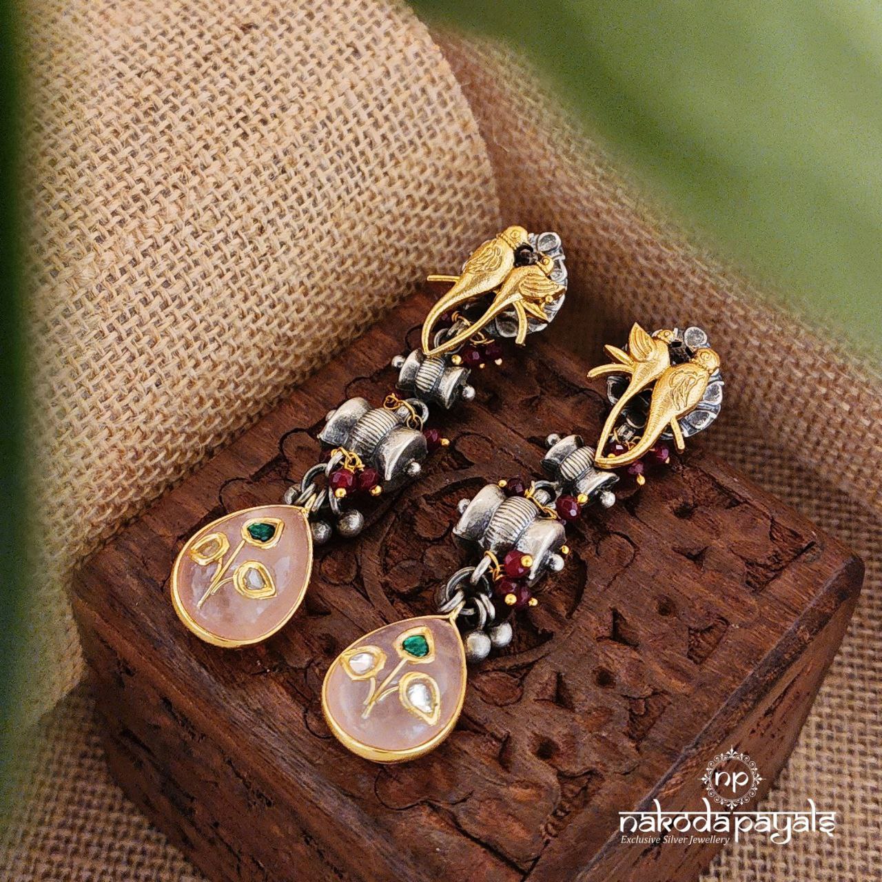 Parrot Pair Rose Quartz Earrings (Dt1215)