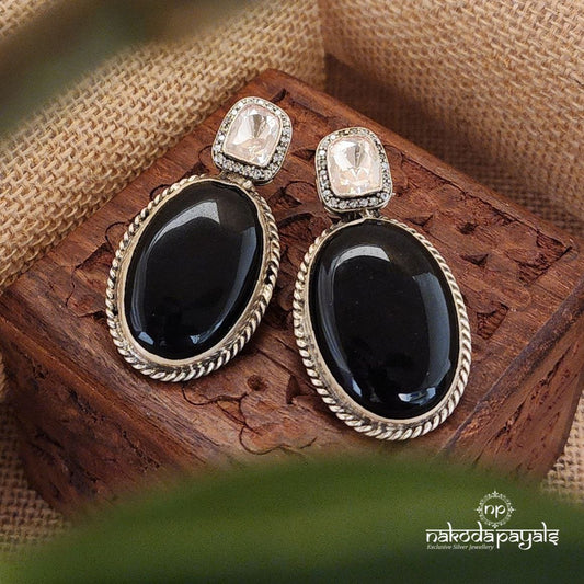 Bold Oval Onyx Earrings (C7989)