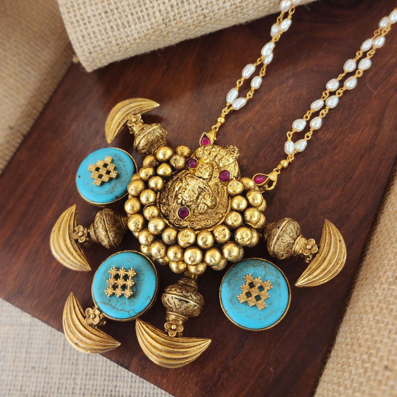 Traditional Rare Nagru Turquoise Neckpiece (Gn7593)