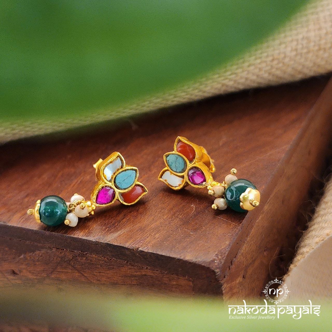 Multi Colored Kundan Lotus Studs (Ge8090)