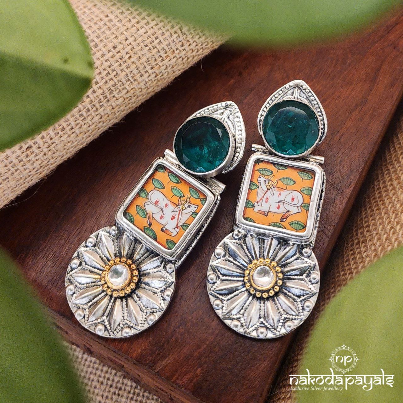 Painted Cow Emerald Earrings (C8006)