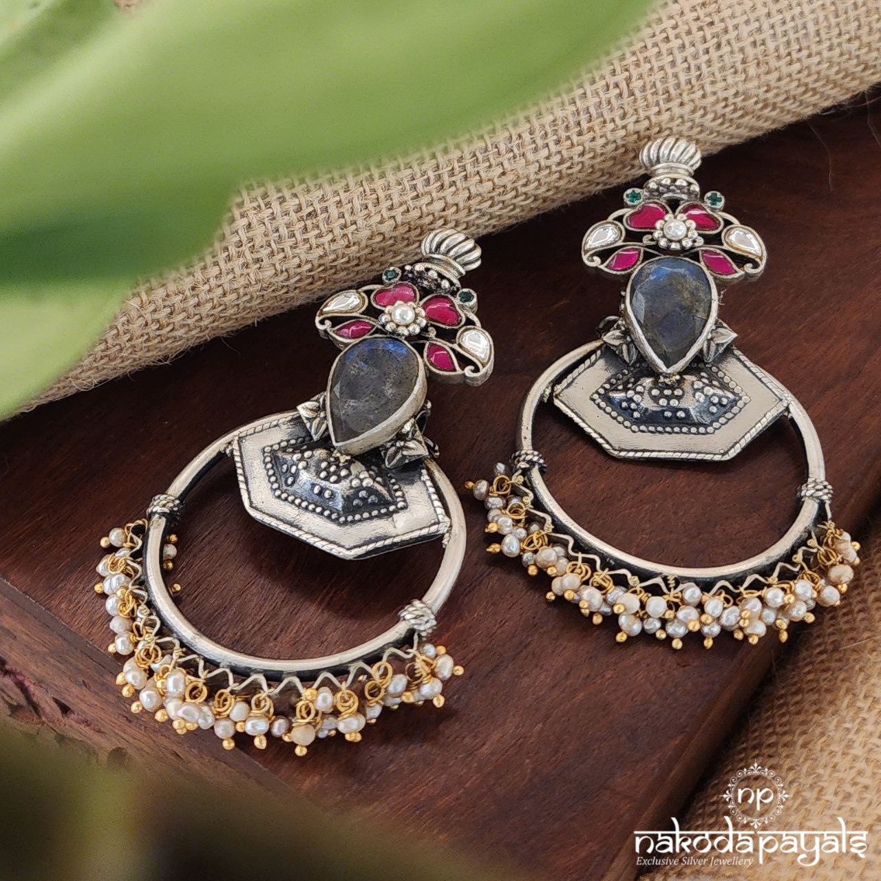 Labradorite Hoop Chandbali (c8121)