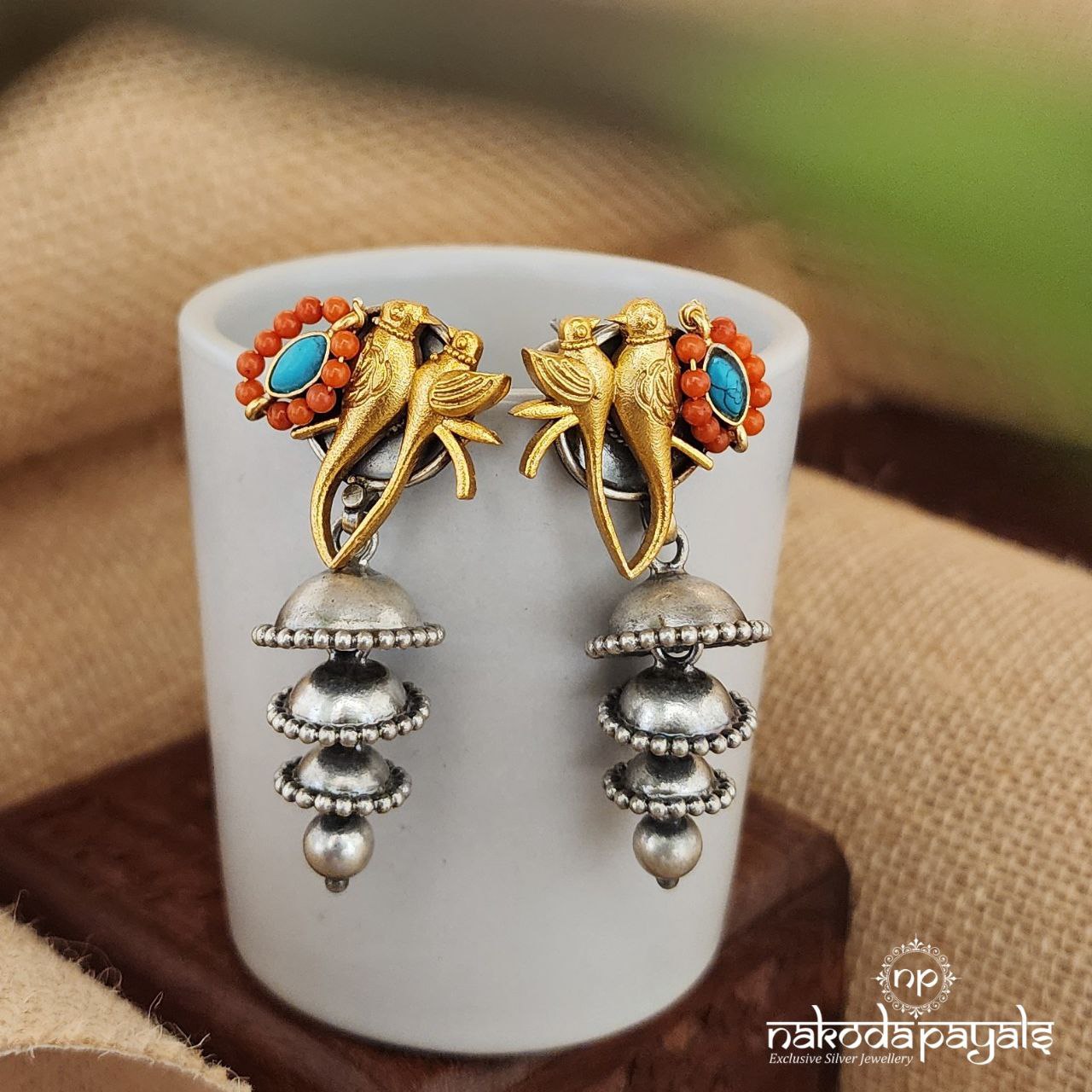 Loving Parrots Triple Jhumka (Dt1225)