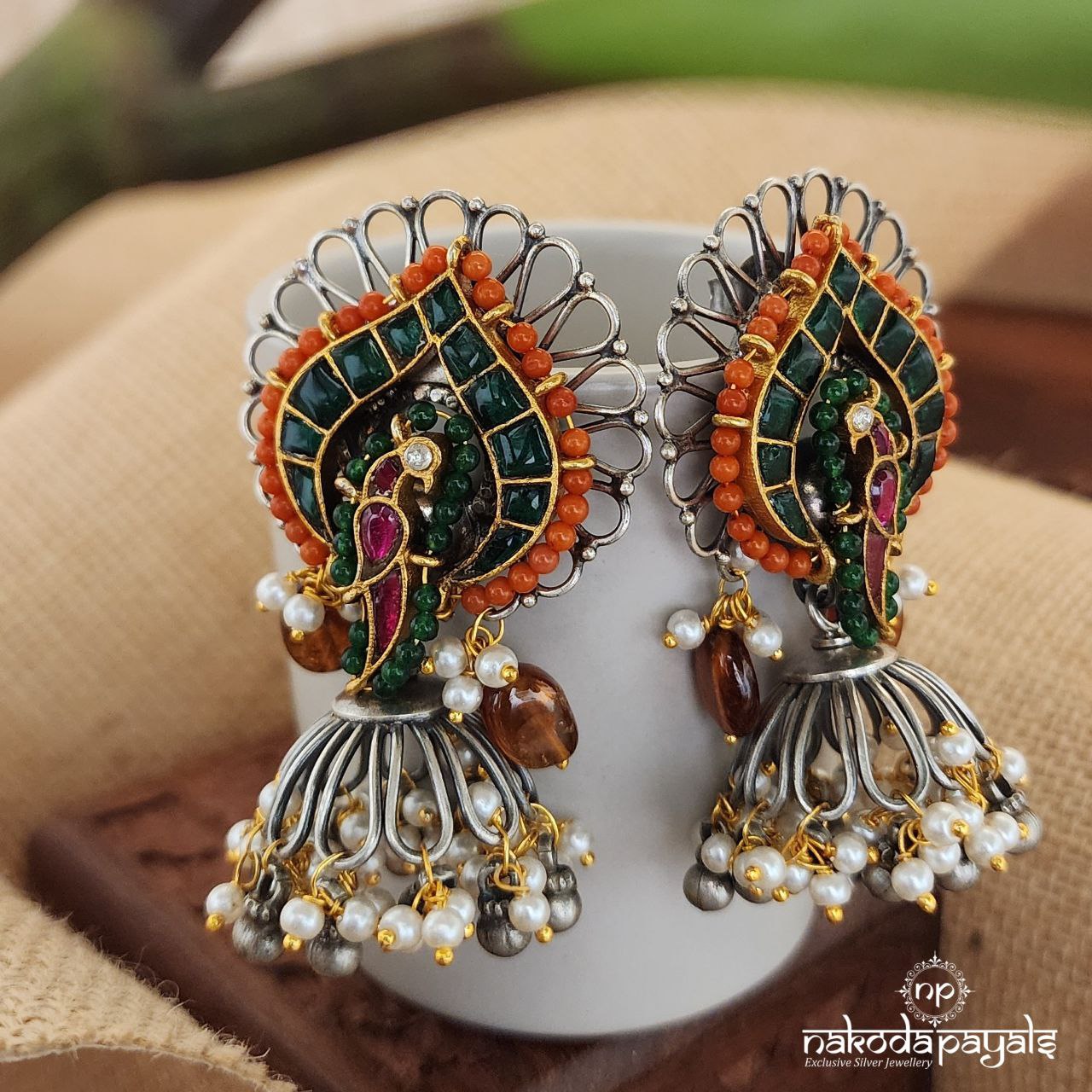 Imperious Coral Peacock Jhumka (Dt1246)