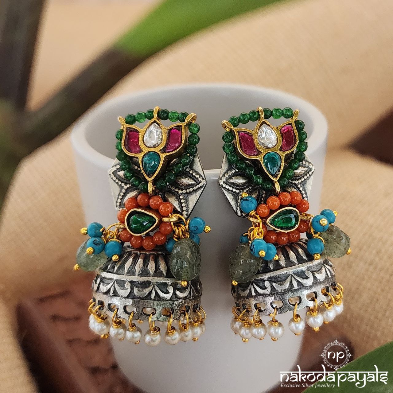 Kundan Lotus Dual Tone Jhumka (Dt1249)