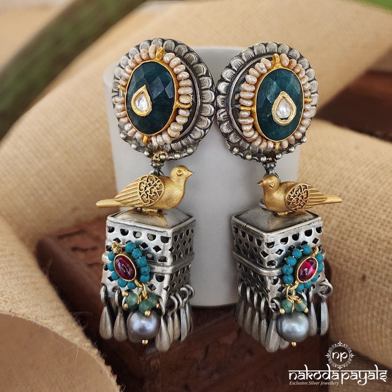 Tribal Charms square Peridot Jhumka (Dt1253)