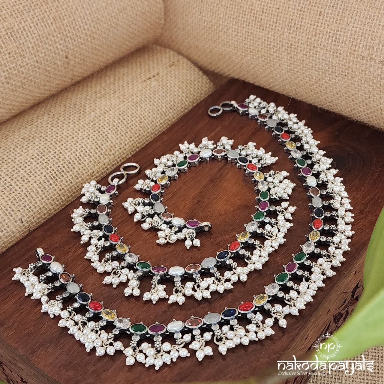 Oval Navratna  Anklet(A5709)