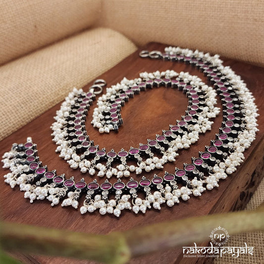 Oval Kemp And Pearls Anklet(A5712)