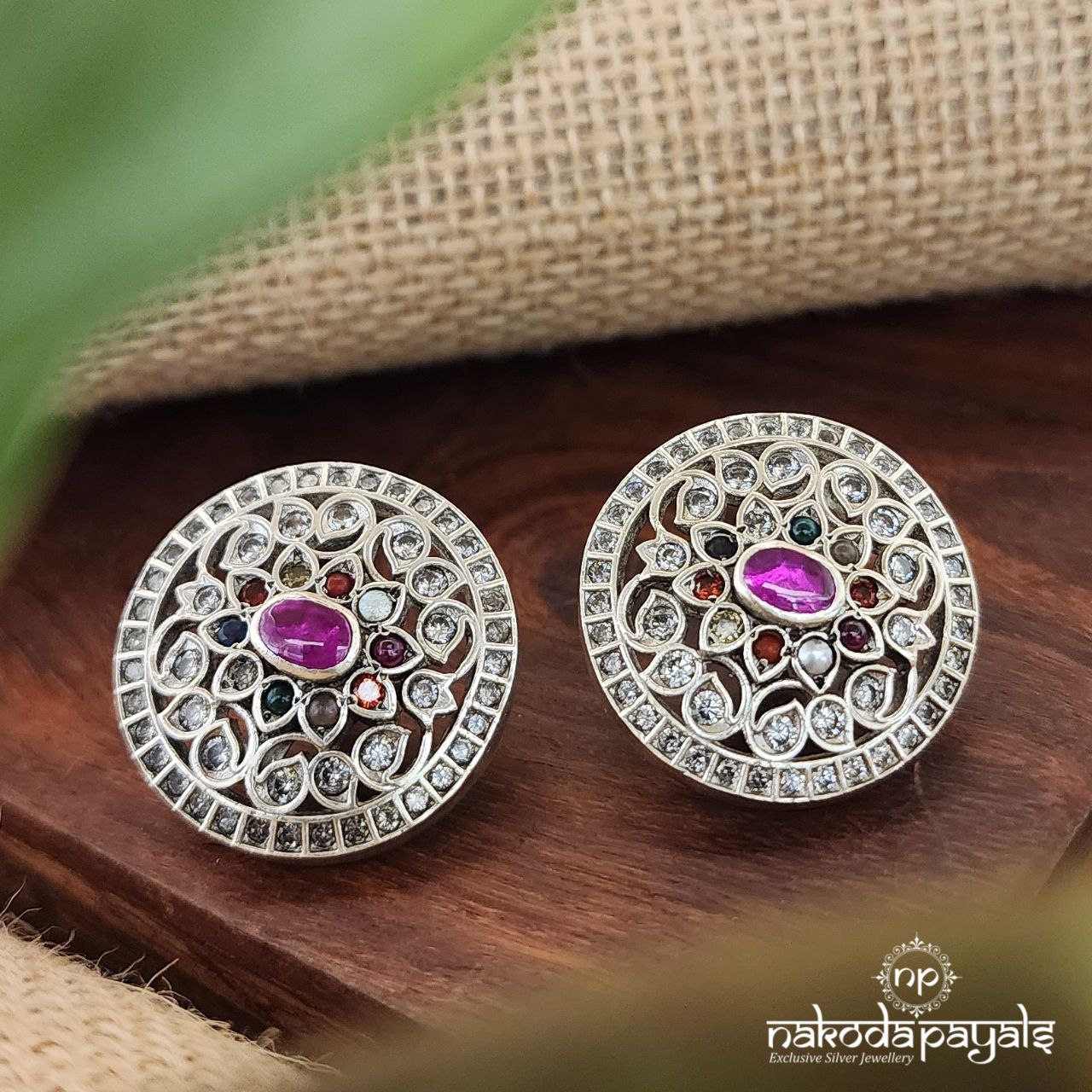 Sparkling Round Navarathna Studs (S9226)