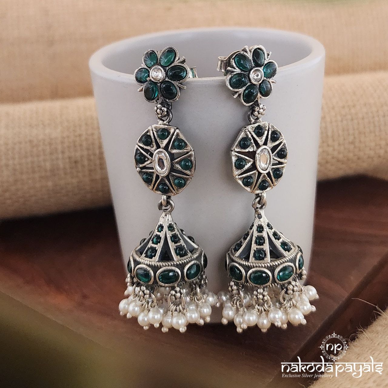 Extended Cone Green Jhumka (J7945)