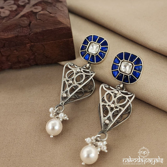 Blue Rounded Square Kundan Chandbali (S9272)