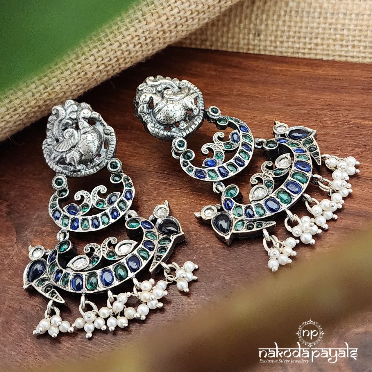 Three Tier Green&Blue Chandbali (C8137)