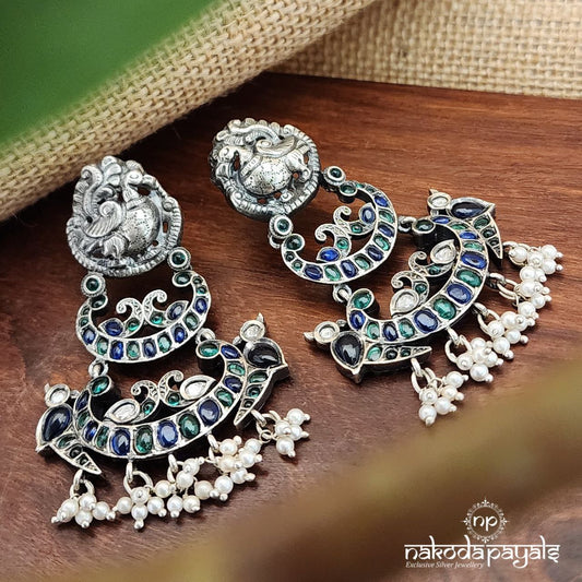 Three Tier Green&Blue Chandbali (C8137)