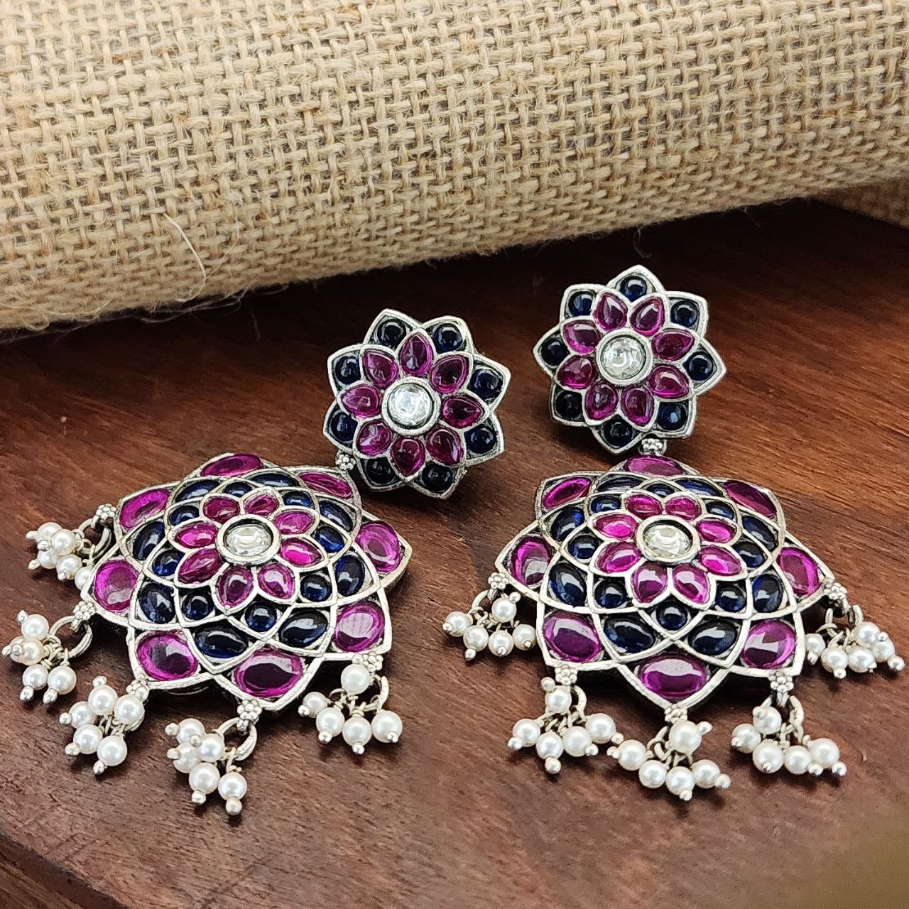 Pink & Blue Floral Chandbali (C8135)