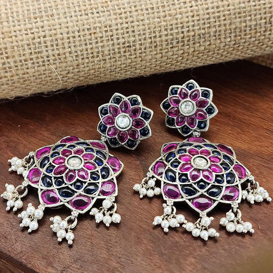 Pink & Blue Floral Chandbali (C8135)