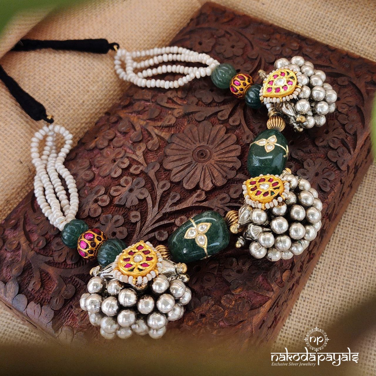 Clustered Ghungroo Jade Kundan Neckpiece (N9983)