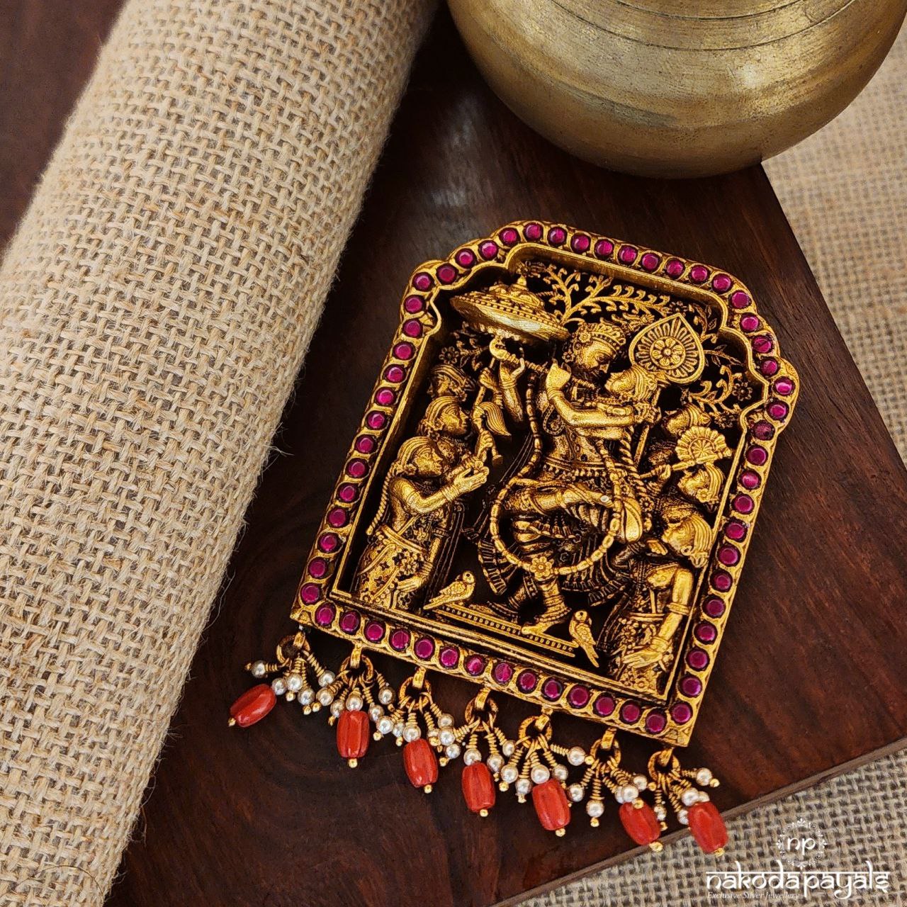 Carved Radha Krishna Kundan Pendant (Gp1973)