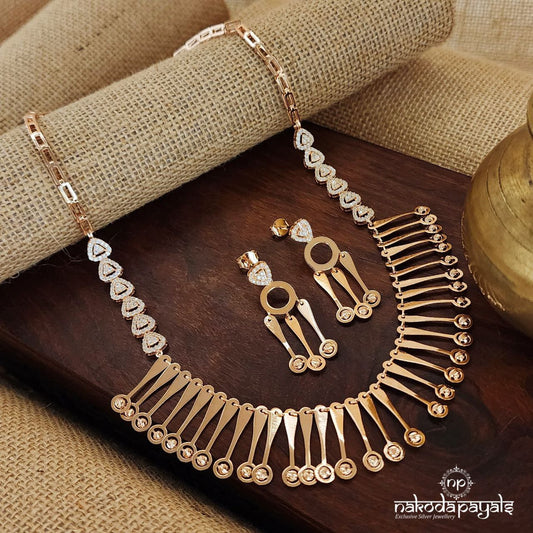 Dewdrop Dance Rosegold Neckpiece With Earrings (St3124)