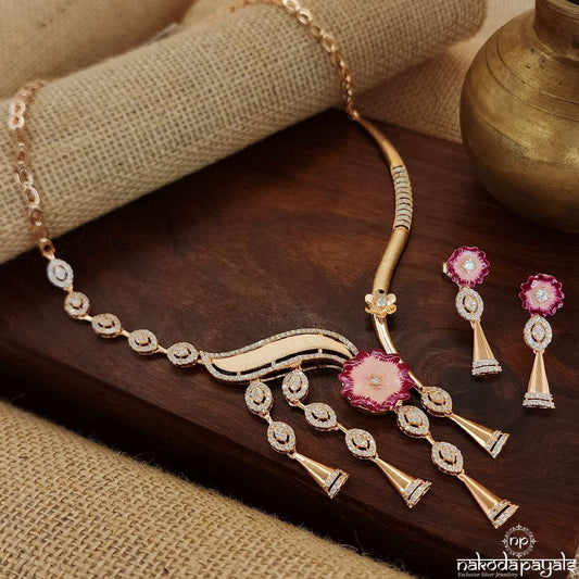 Differently Designed Rosegold Neckpiece With Earrings (St3120)