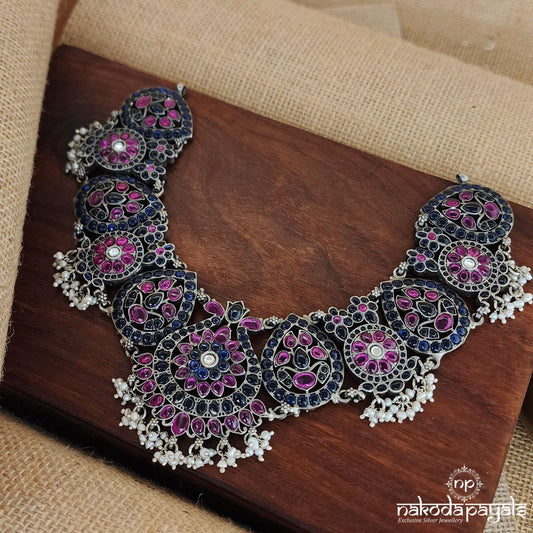 Dominating Pink & Blue Short Wide Neckpiece (N10321)