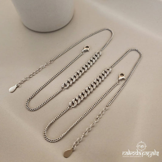 Interlinked Chains Rhodium Anklets (A5988)