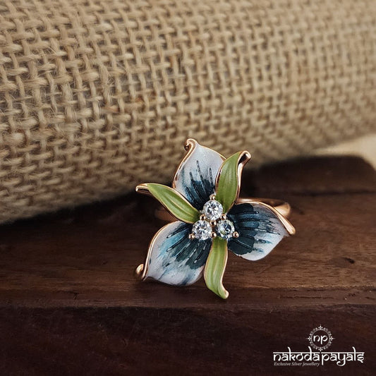 Bluish Green Adjustable Rosegold Finger Ring (F2551)