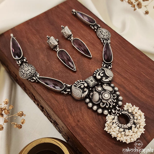 Dark Antique Pearled Amethyst Neckpiece With Earrings (N10527)