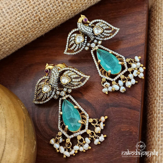 Shy Peacock Mossanite Stone With Fresh Water Pearls(Ge9212)