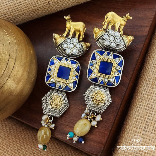 Dual Tone Cow Earrings(Ge9220)