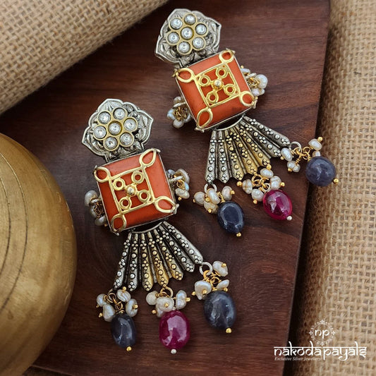 Flower Cubic Coral Earrings(Ge9216)