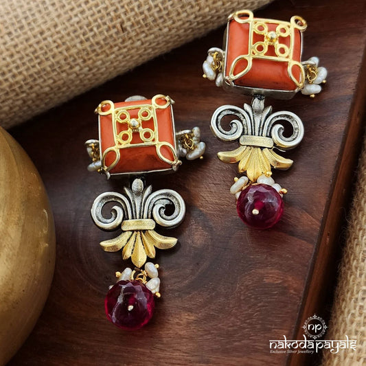 Cubic Coral Dual Tone Earrings(Ge9215)