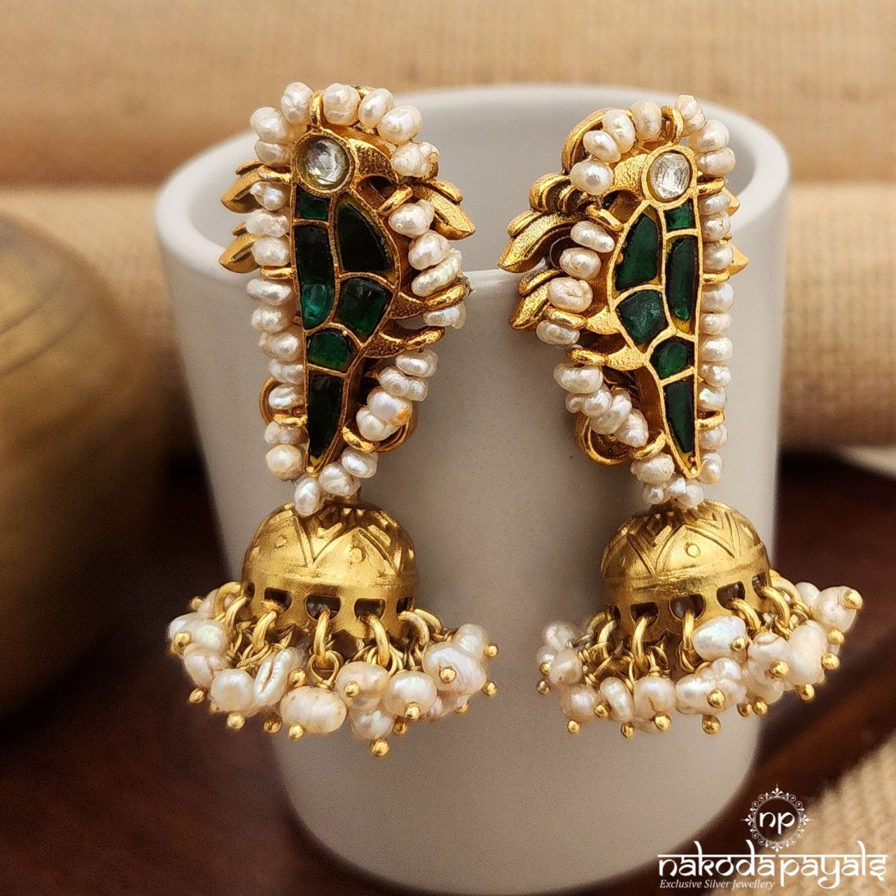 Eagle Kundan Stone With Fresh Water Pearls Jhumka(Ge9205)