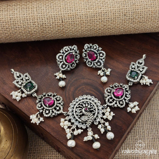 Multi Motif CZ Choker With Earrings (N10788)