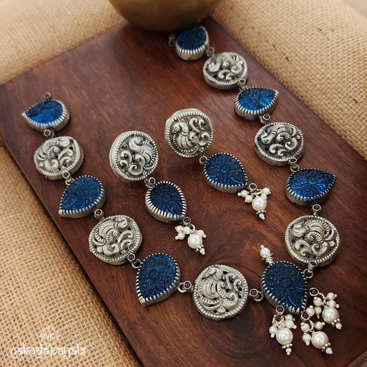 Light Blue Peacock Neckpiece With Pearl's And Earrings (10307)