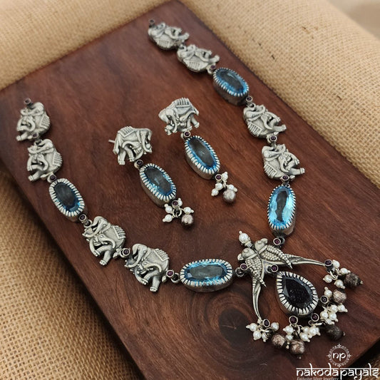 Sea Blue Elephant Neckpiece With Earrings(N10320)