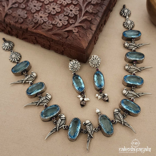 Sea Blue Peacock Neckpiece With Earrings (N10300)