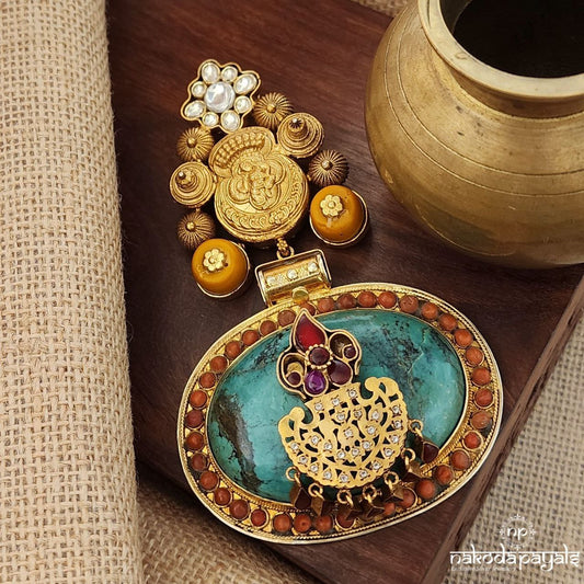 Big &Bold Turquoise Pendant With Corals (Gp2031)