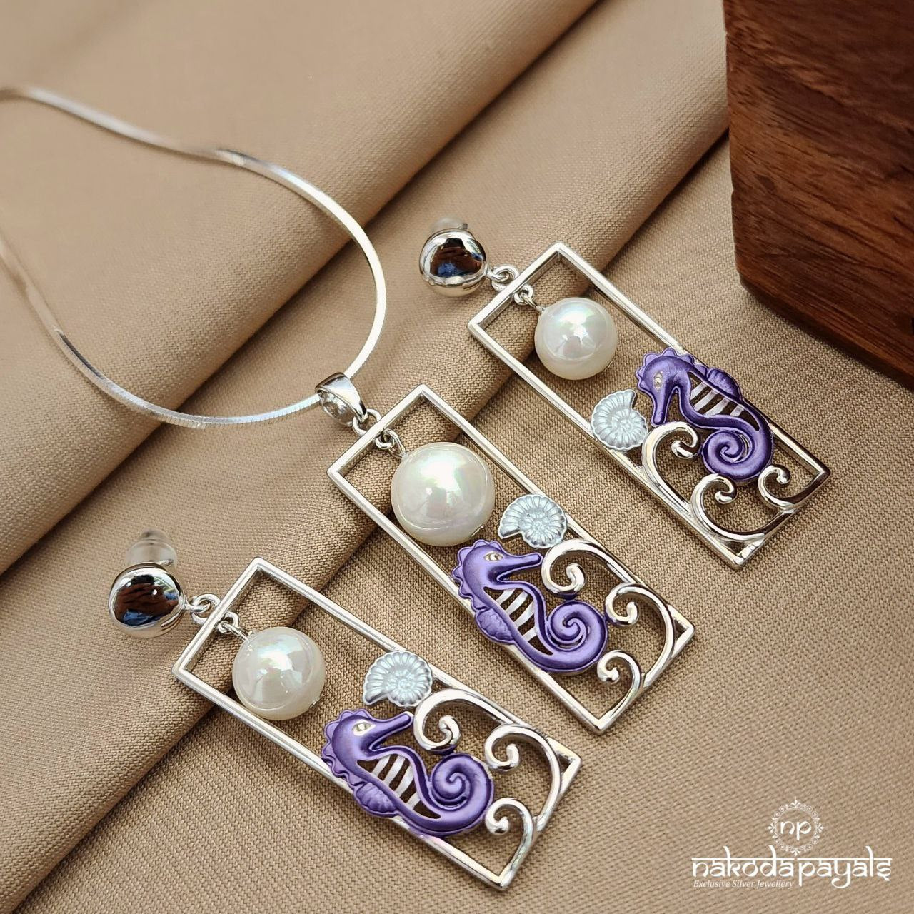 Purplish Sea Horse Pendant Set (St3492)