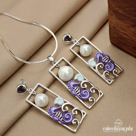 Purplish Sea Horse Pendant Set (St3492)