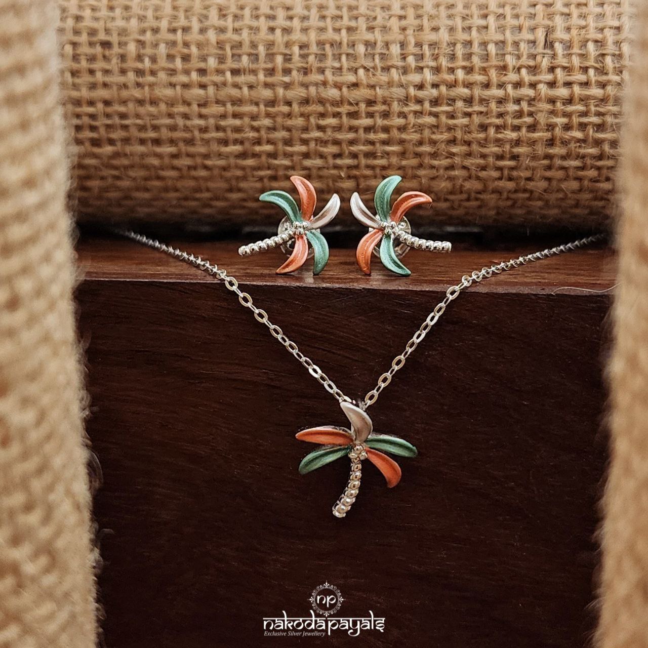 Sterling Coconut Tree Pendant Set(St3520)