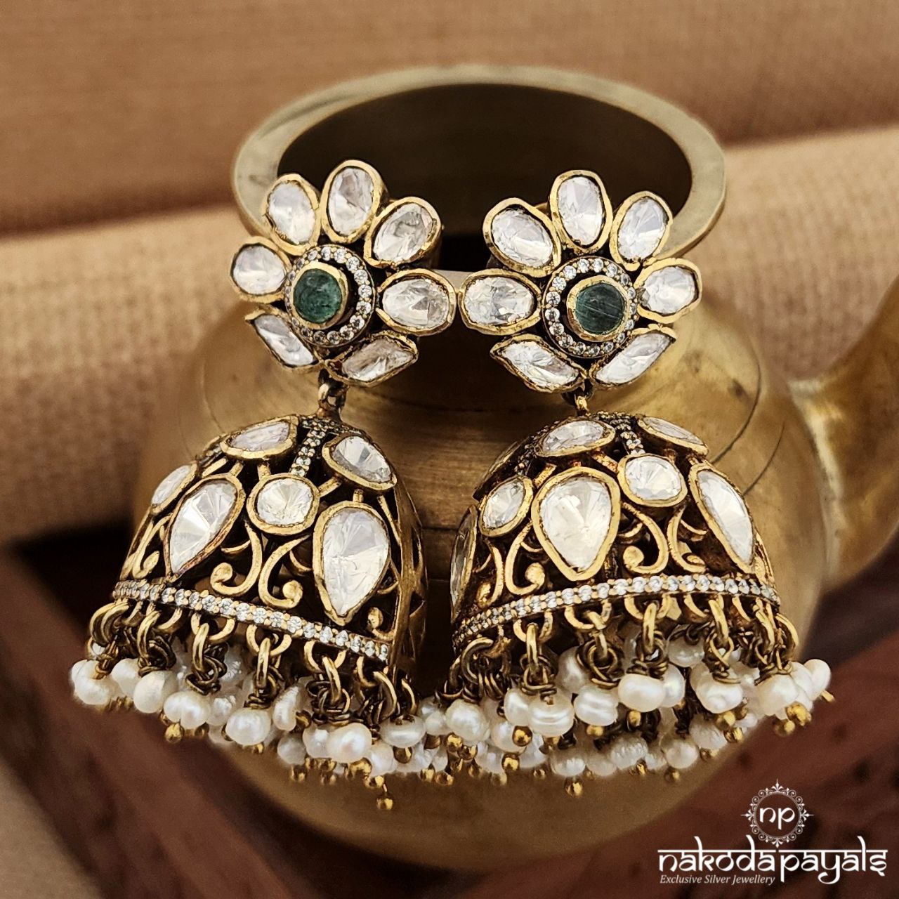 Floral Moissanite Jhumka Pair (Ge9302)