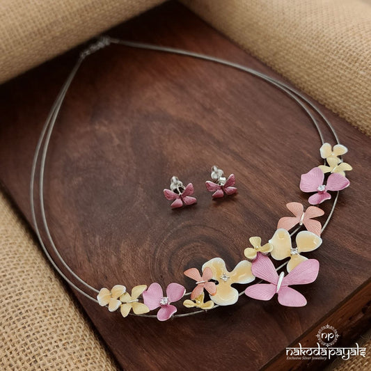 Floral Rhodium Neckpiece With Earrings(St3530)