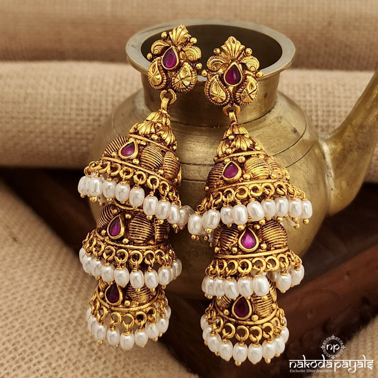 Trio Pearl Drop Earrings(Ge9371)