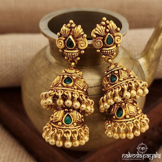 Emerald Green Floral Jhumka(Ge9366)
