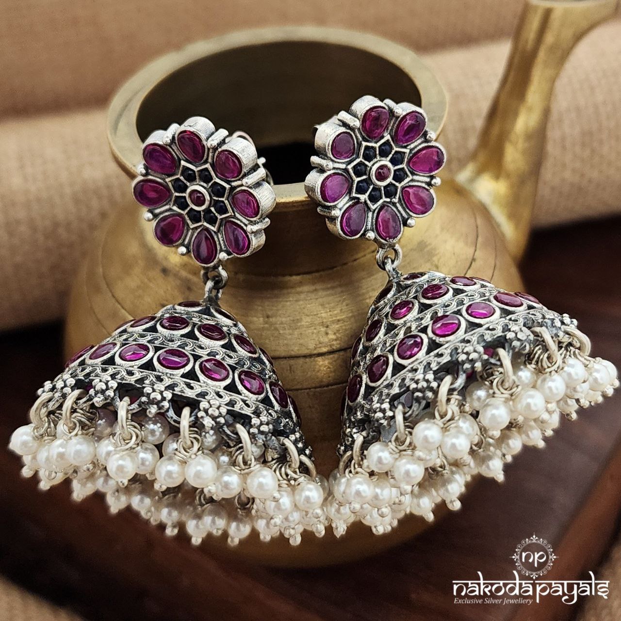 Pinkish Green Guttapusalu  Jhumka(J1258)