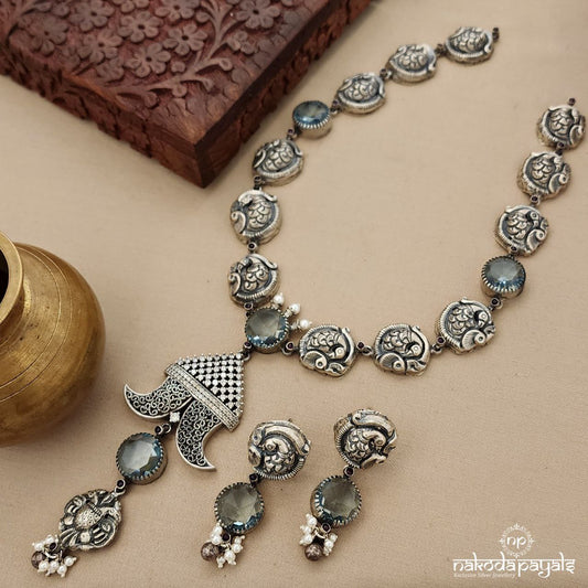 Sea Blue Ganda Berunda Neckpiece With Earrings(N10306)