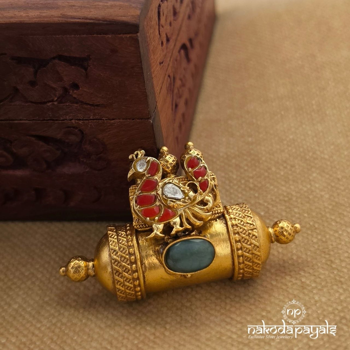 Coral Kundan Peacock Tabji Pendant (Gp2617)