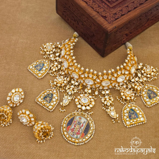 Celestial Moissanite Shreenathji Choker  Neckpiece With Jhumka (Gn10860)
